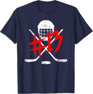 Vintage Hockey 13 Jersey Number T-Shirt - T-Shirt | Navy