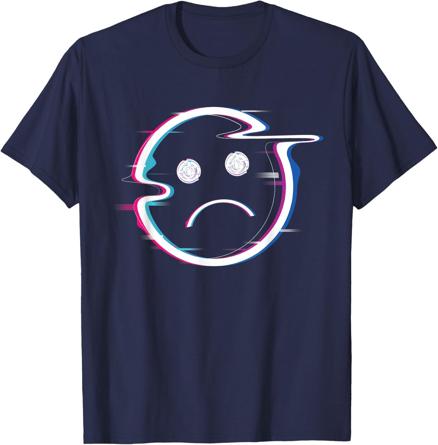 Sad Boi Pink Aesthetic Vaporwave Sadboi Sad Face Glitch Art T-Shirt - T-Shirt | Navy