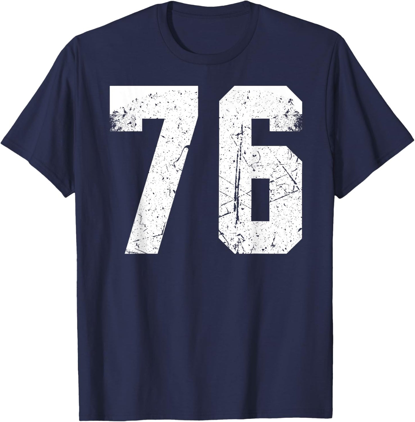 Number #76 Sport White Vintage Number T-Shirt - T-Shirt | Navy