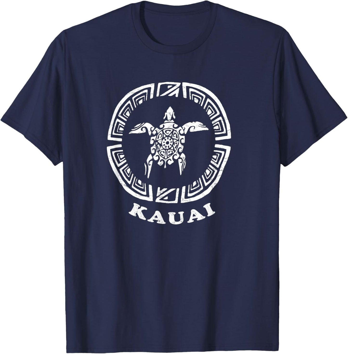 Kauai, Hawaii Vintage Retro Tribal Turtle Vacation T-Shirt - T-Shirt | Navy