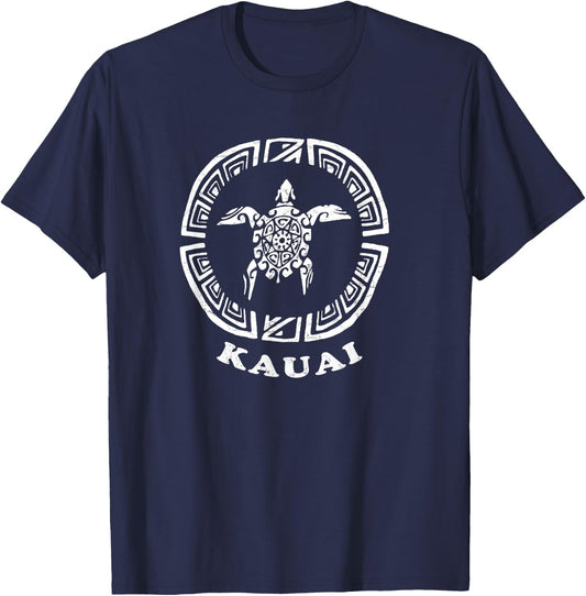 Kauai, Hawaii Vintage Retro Tribal Turtle Vacation T-Shirt - T-Shirt | Navy