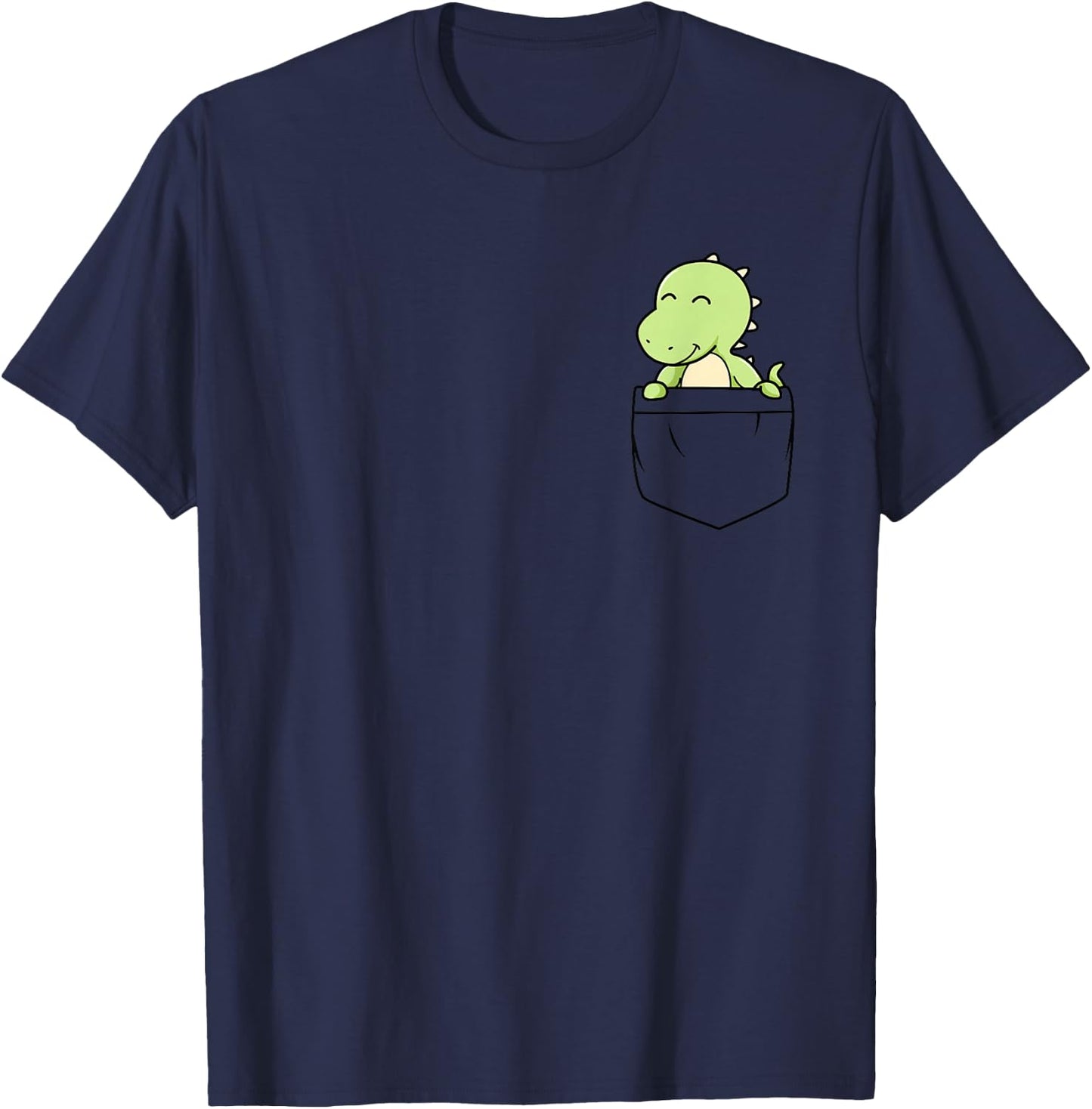 Dinosaur in the chest pocket, Kawaii cute dinosaur T-Shirt - T-Shirt | Navy