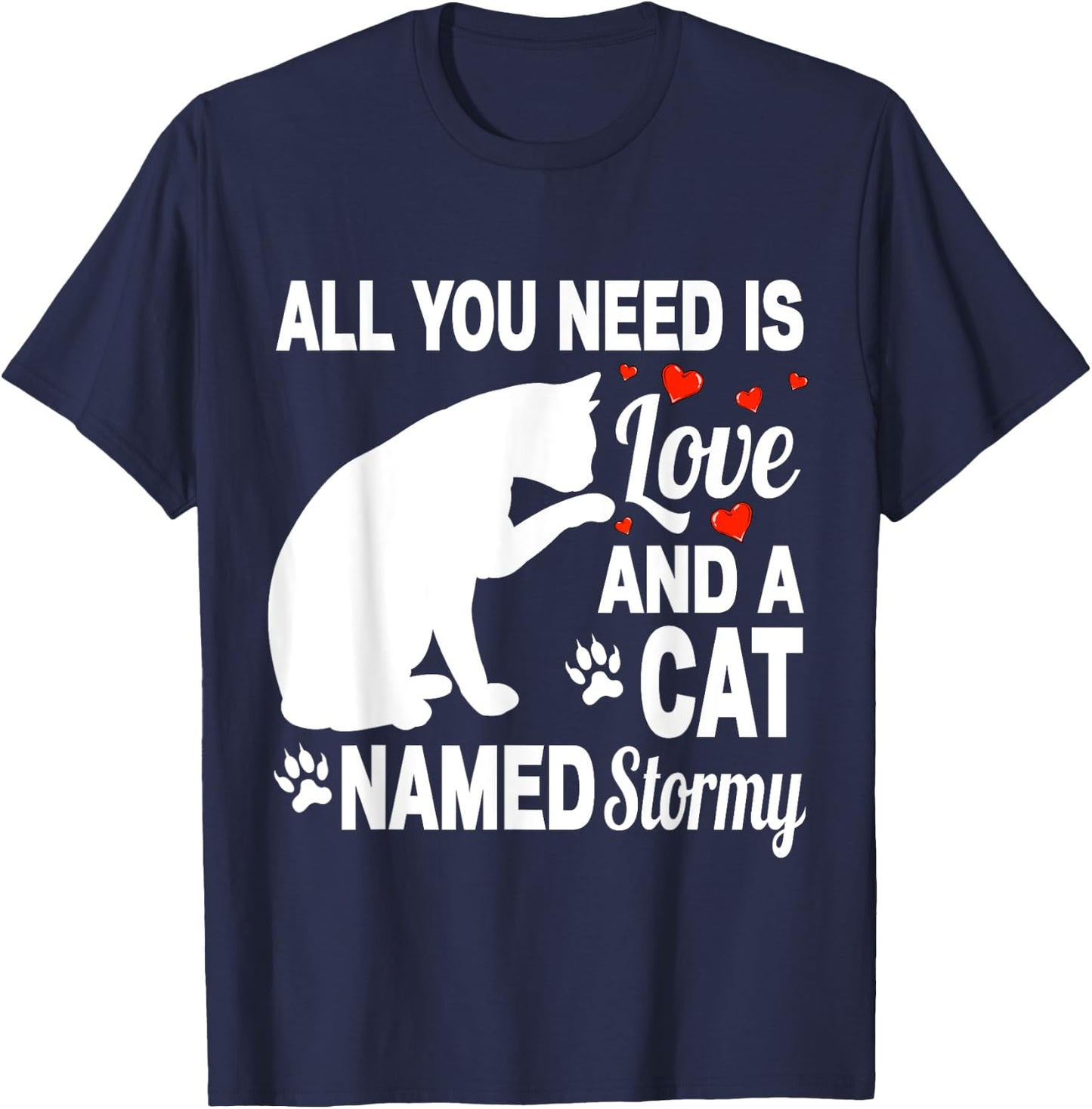 Personalized Cat Name Stormy Cute Kitten Pet Lover Women Kids T-Shirt - T-Shirt | Navy