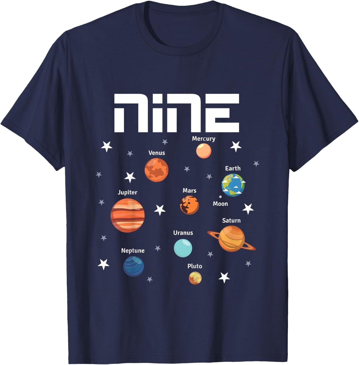 9 Year Old Outer Space Birthday Shirt Solar Planets 9th Gift T-Shirt - T-Shirt | Navy