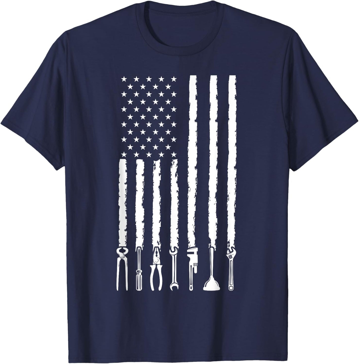 4th of July Patriotic Handyman USA American Flag Plumber T-Shirt - T-Shirt | Navy