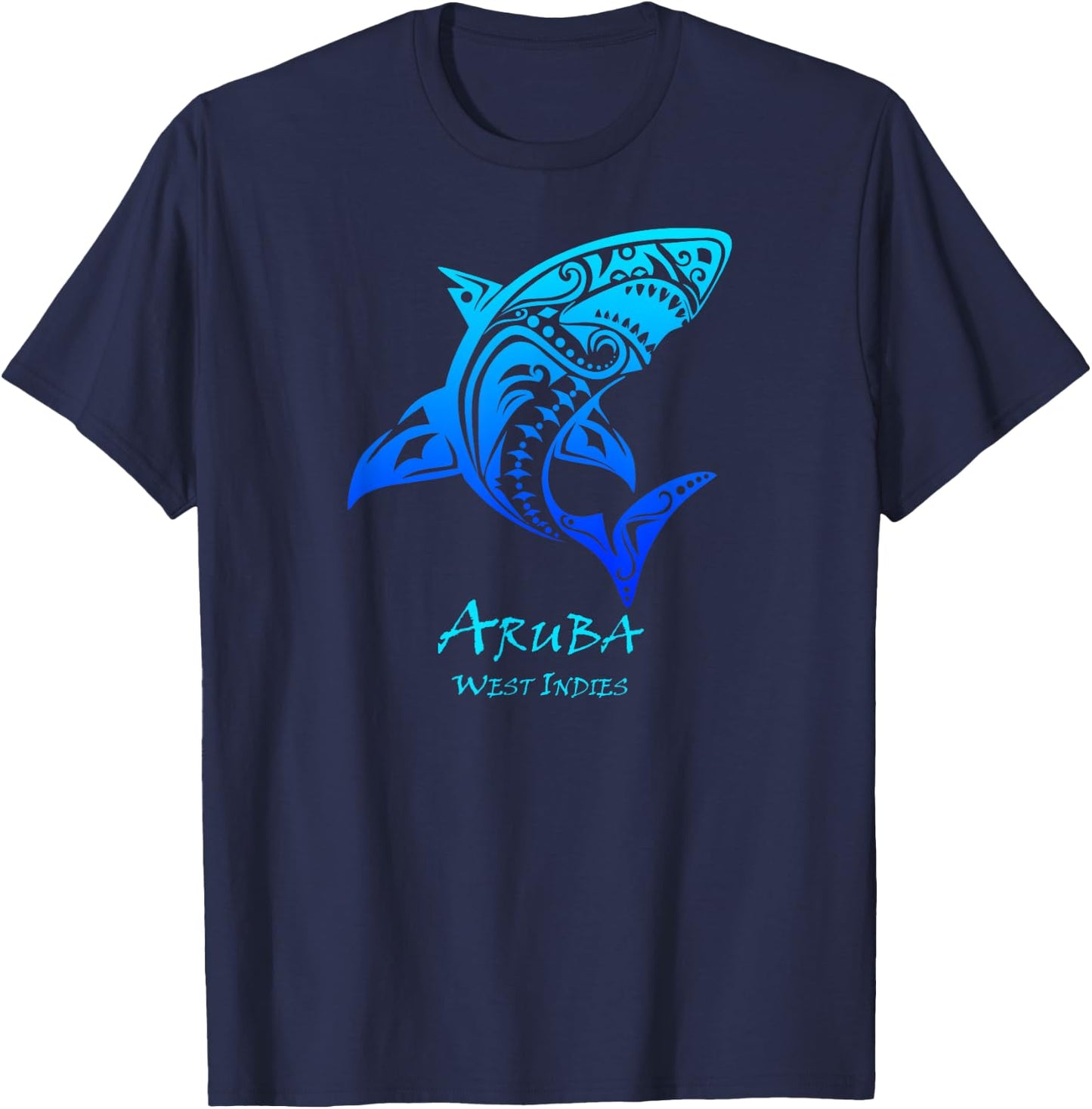 Aruba, West Indies Vintage Retro Tribal Shark Vacation T-Shirt - T-Shirt | Navy