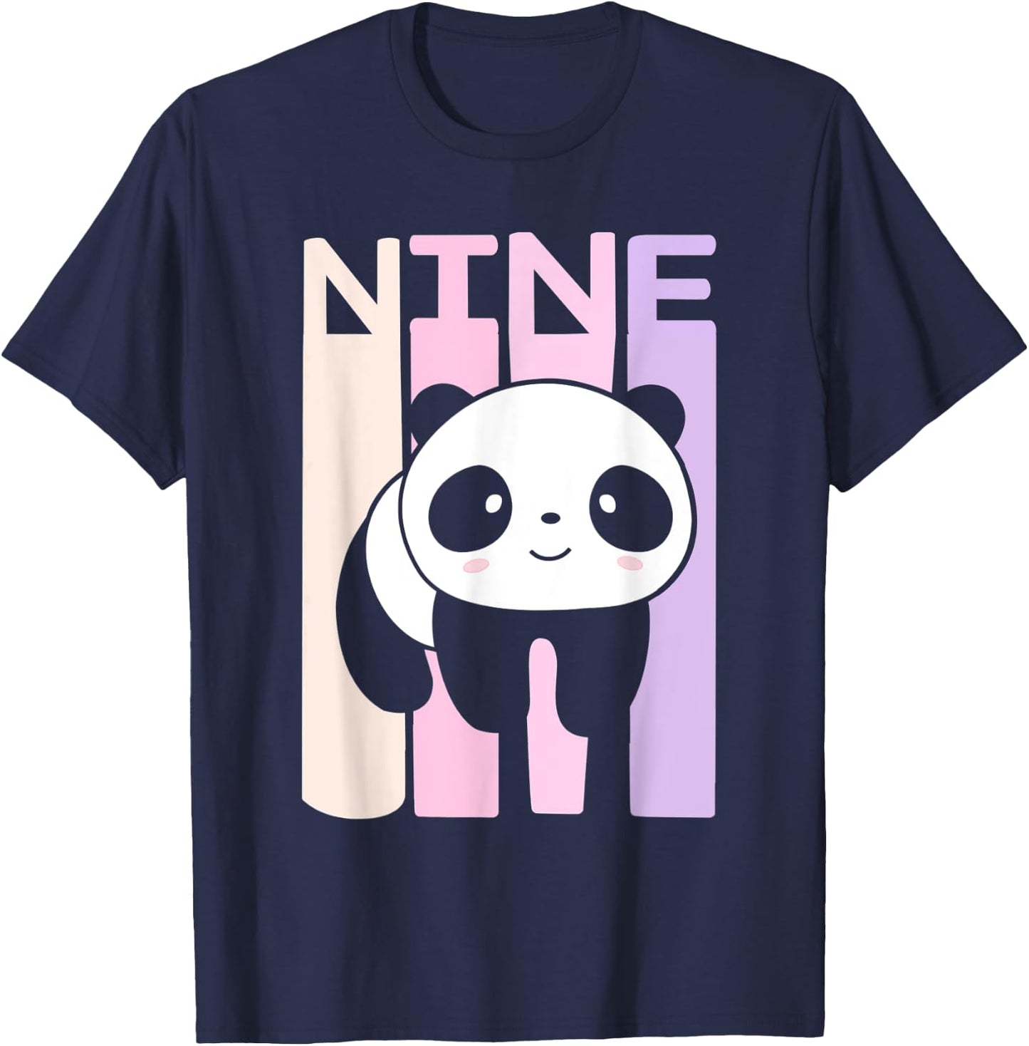 Kids 9 Year Old Cute Panda Bear Birthday Decoration Party T-Shirt - T-Shirt | Navy