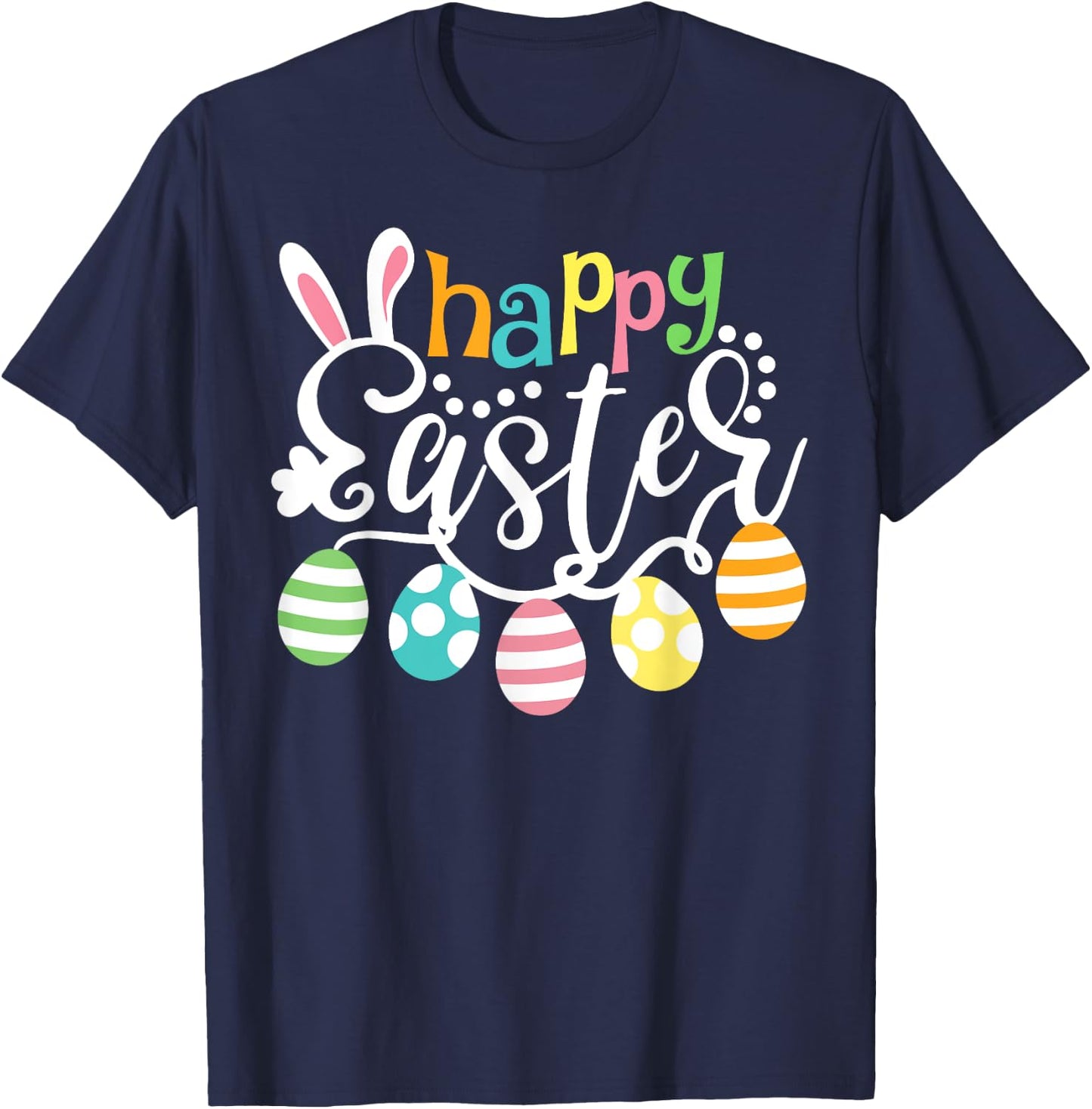 Happy Easter Day Colorful Egg Hunting Cute Bunny Girl T-Shirt - T-Shirt | Navy