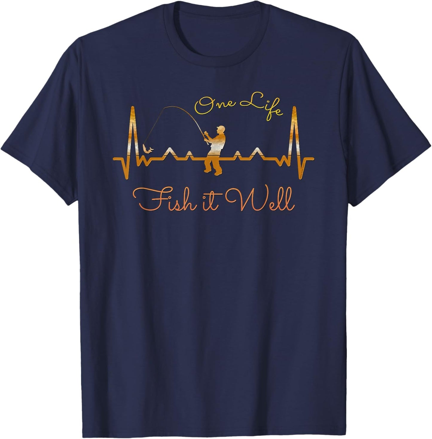 Fisherman's Heartbeat Fishing Lovers Father's Day T-Shirt - T-Shirt | Navy