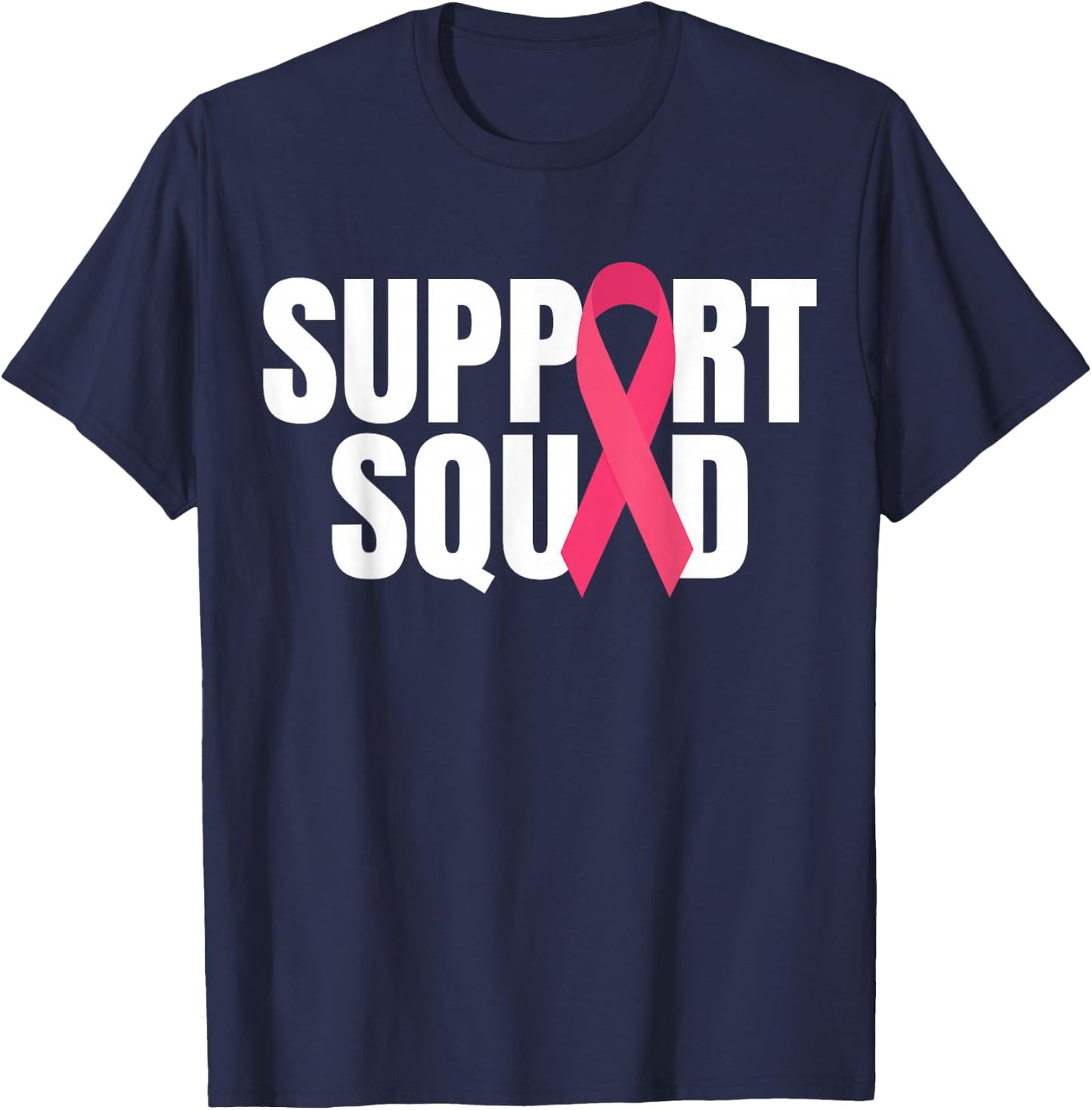 Support Squad Pink Ribbon Breast Cancer Awareness T-Shirt - T-Shirt | Navy