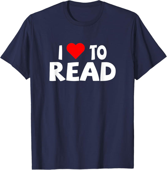 Reader Shirt I Love to Read Heart Reading T-Shirt - T-Shirt | Navy