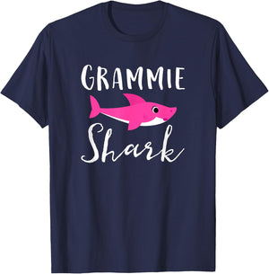 Grammie Shark Grandma Grandmother Pink Shark Graphic T-Shirt - T-Shirt | Navy
