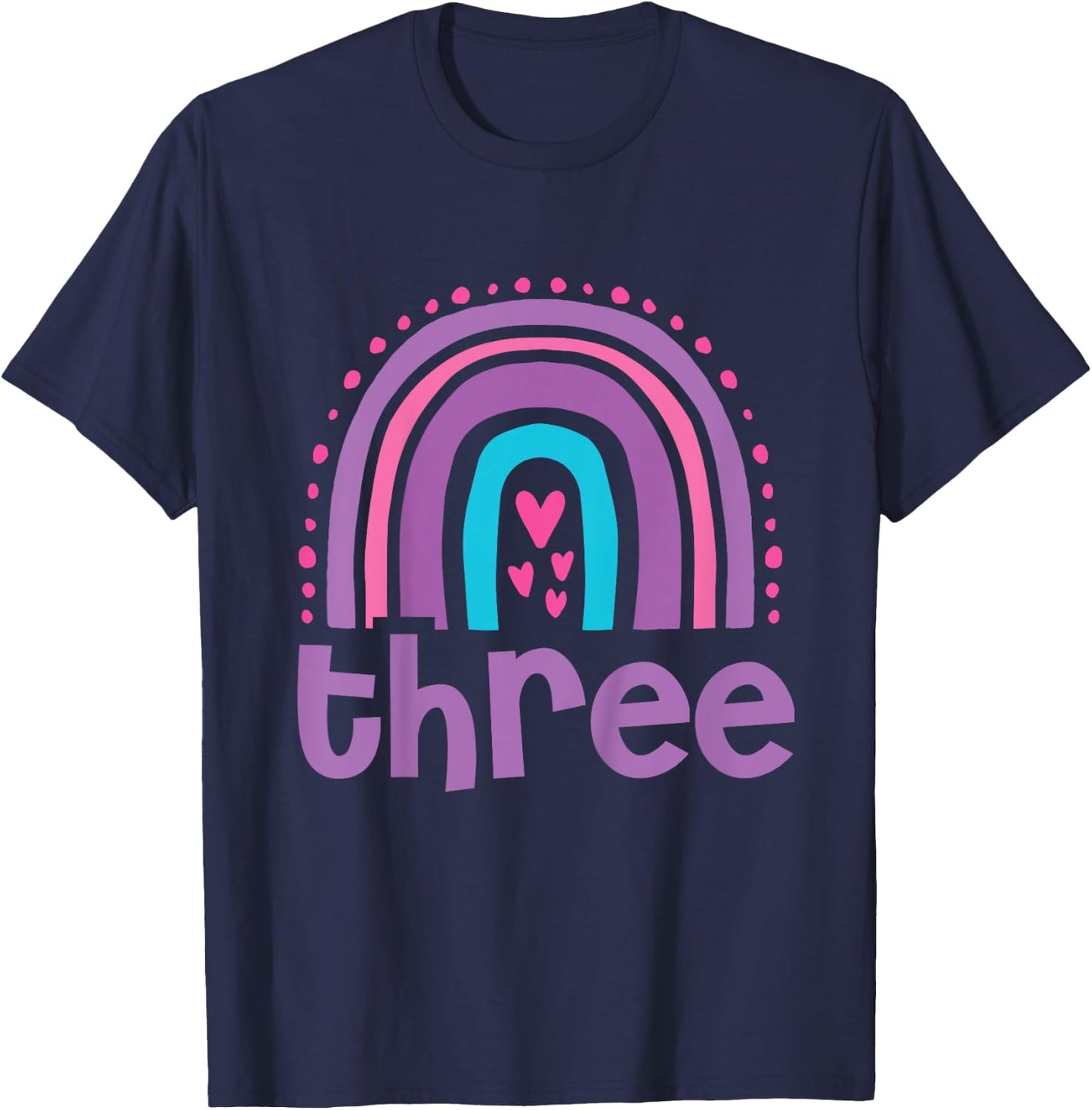 Girl's 3rd Birthday Boho Rainbow Three 3 Years Old Birthday T-Shirt - T-Shirt | Navy