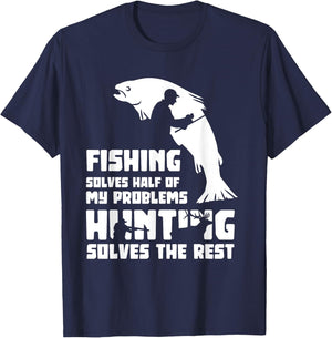 Funny Fishing & Hunting Fun Gifts Men's Black Modern Humorous Fishing Hunting Fisherman Hunter Fish Hunt Lovers T-Shirt - T-Shirt | Navy