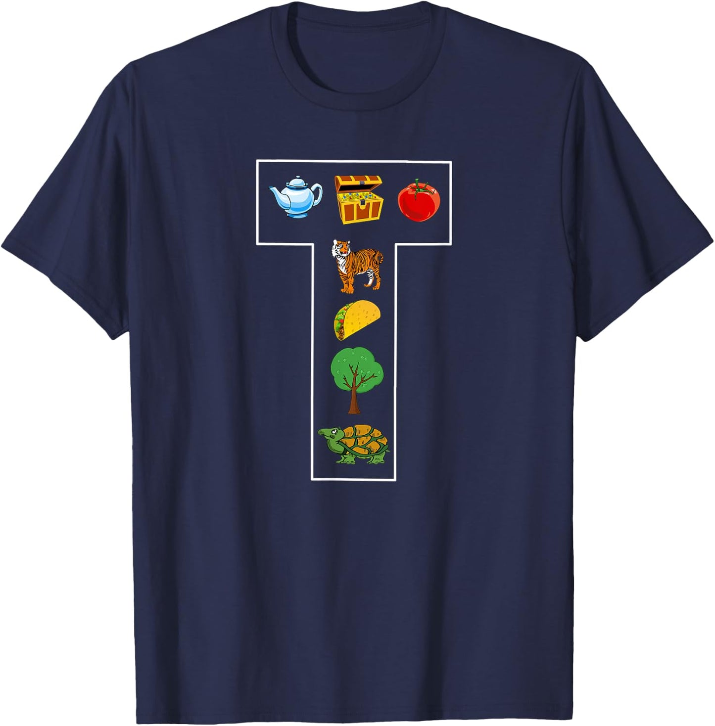 Alphabet Letter T Phonics Objects That Start With T Shirt T-Shirt - T-Shirt | Navy