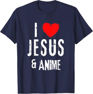 Vintage Grunge I Love JESUS & ANIME, Christian T-Shirt - T-Shirt | Navy