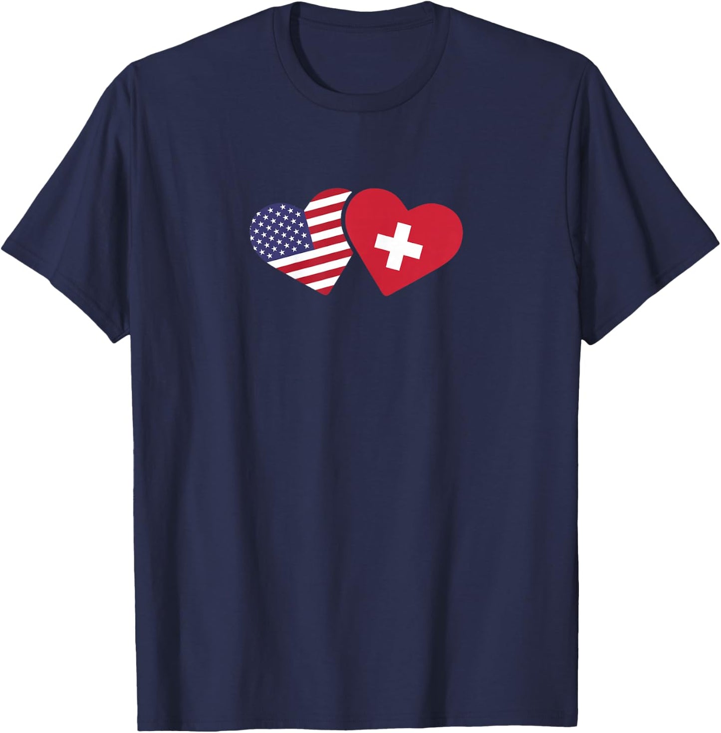 Switzerland USA Flag T Shirt Heart Swiss American Love T-Shirt - T-Shirt | Navy