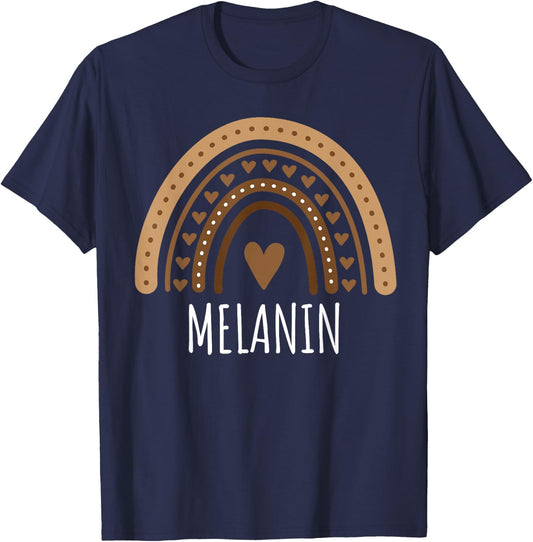 Melanin Rainbow Heart BHM girls Black History Month T-Shirt - T-Shirt | Navy