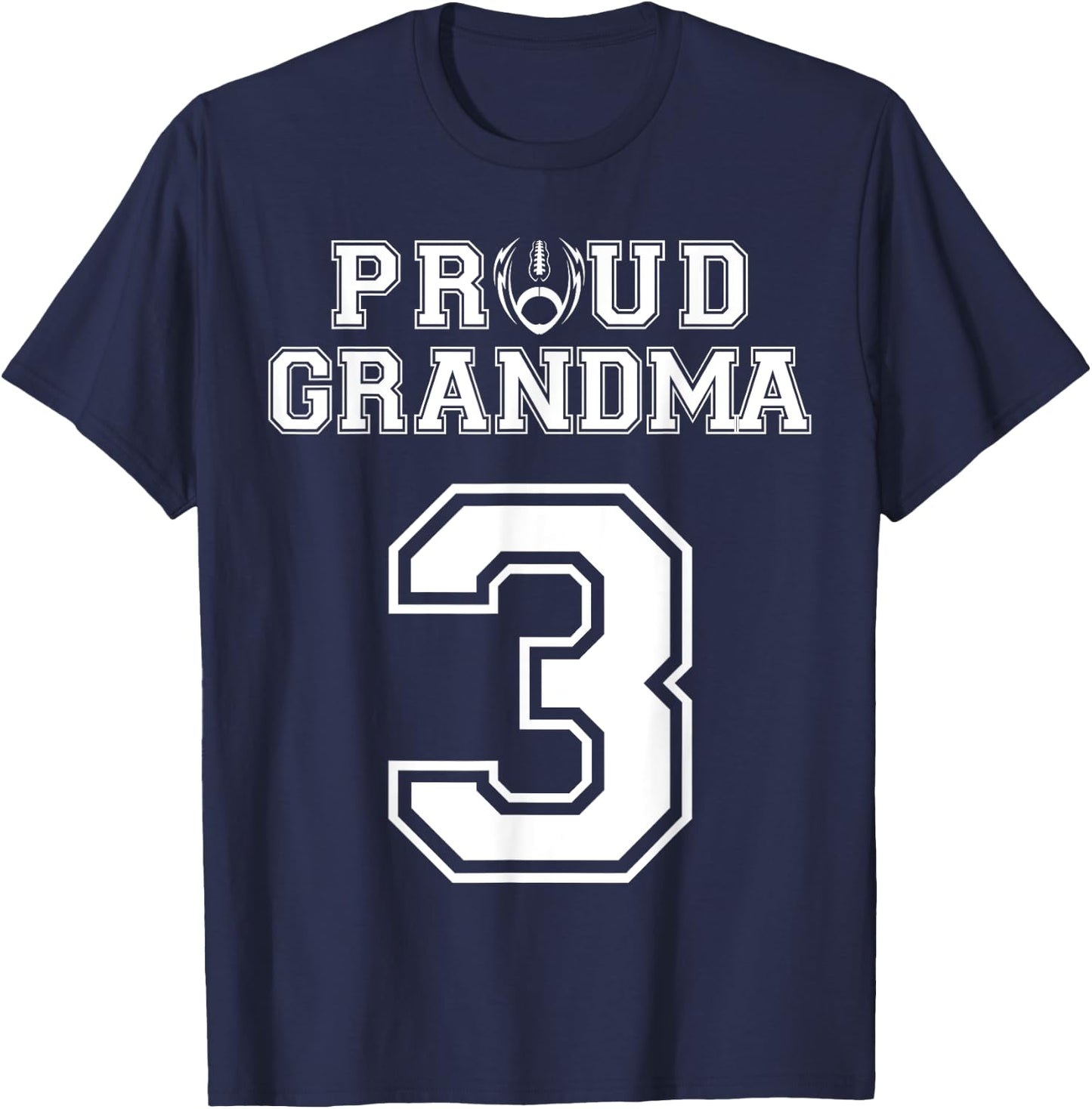 Custom Proud Football Grandma Number 3 Personalized Women T-Shirt - T-Shirt | Navy