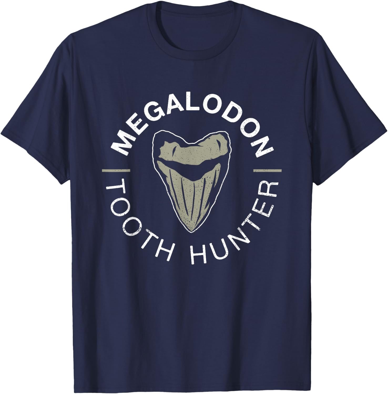 Megalodon Tooth Hunter - Megalodon Shark T-Shirt - T-Shirt | Navy