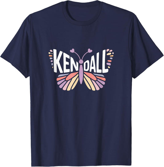 Kendall Butterfly - Personalized Cute Name Word Art T-Shirt - T-Shirt | Navy