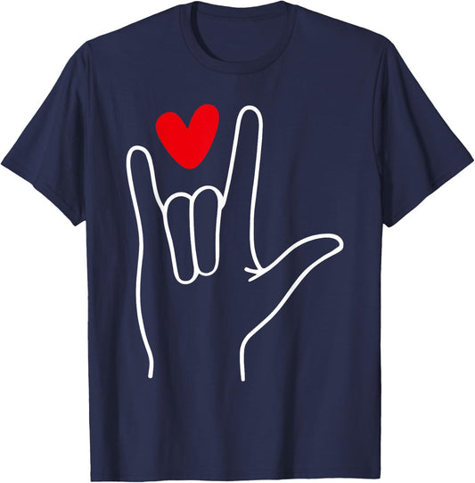 I Love You Sign Language Cute Happy Valentine’s Day T-Shirt - T-Shirt | Navy