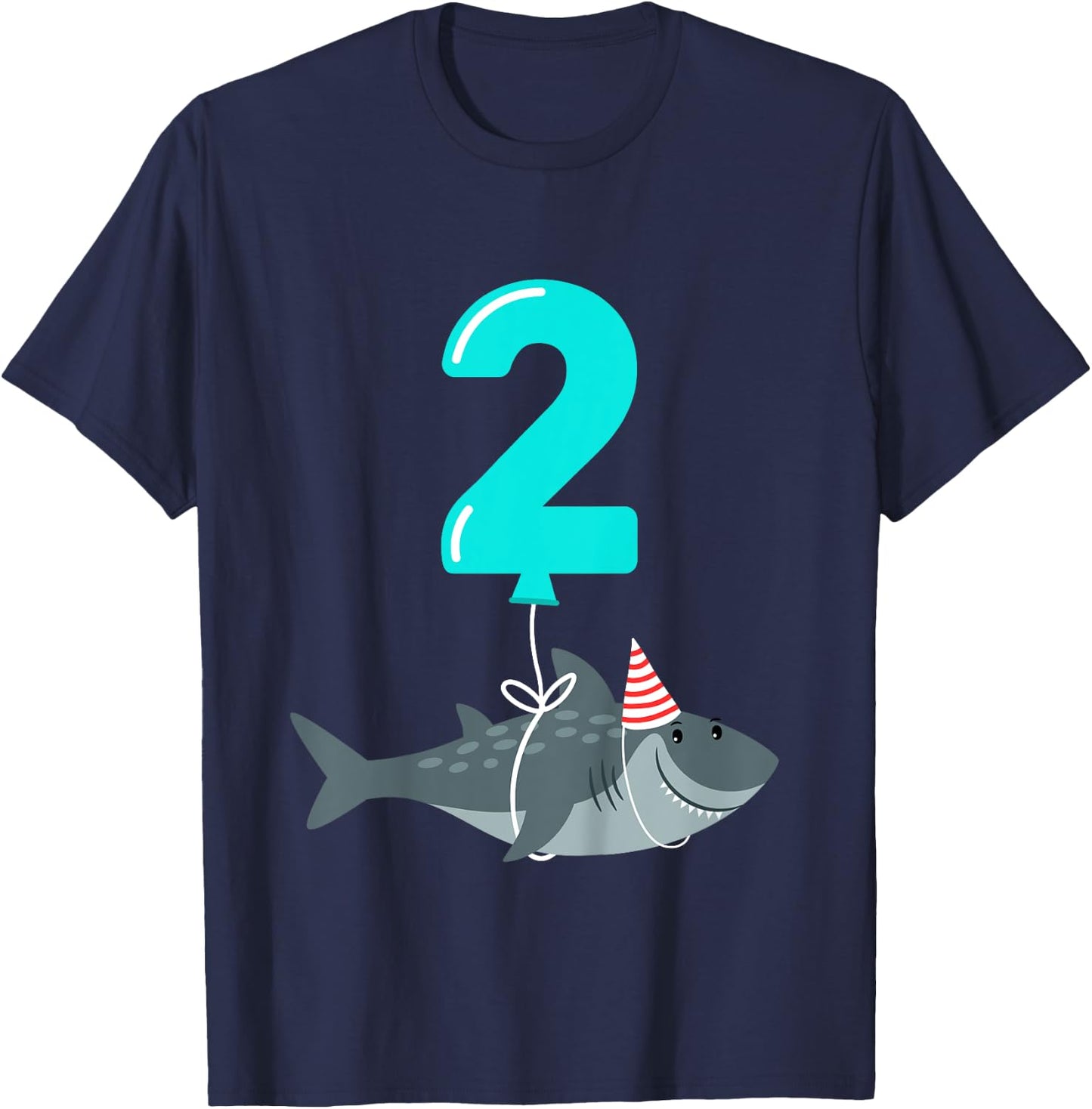 Kids 2nd Birthday Shark Shirt | Cute 2 Year Old Shark Gift Shirt T-Shirt - T-Shirt | Navy