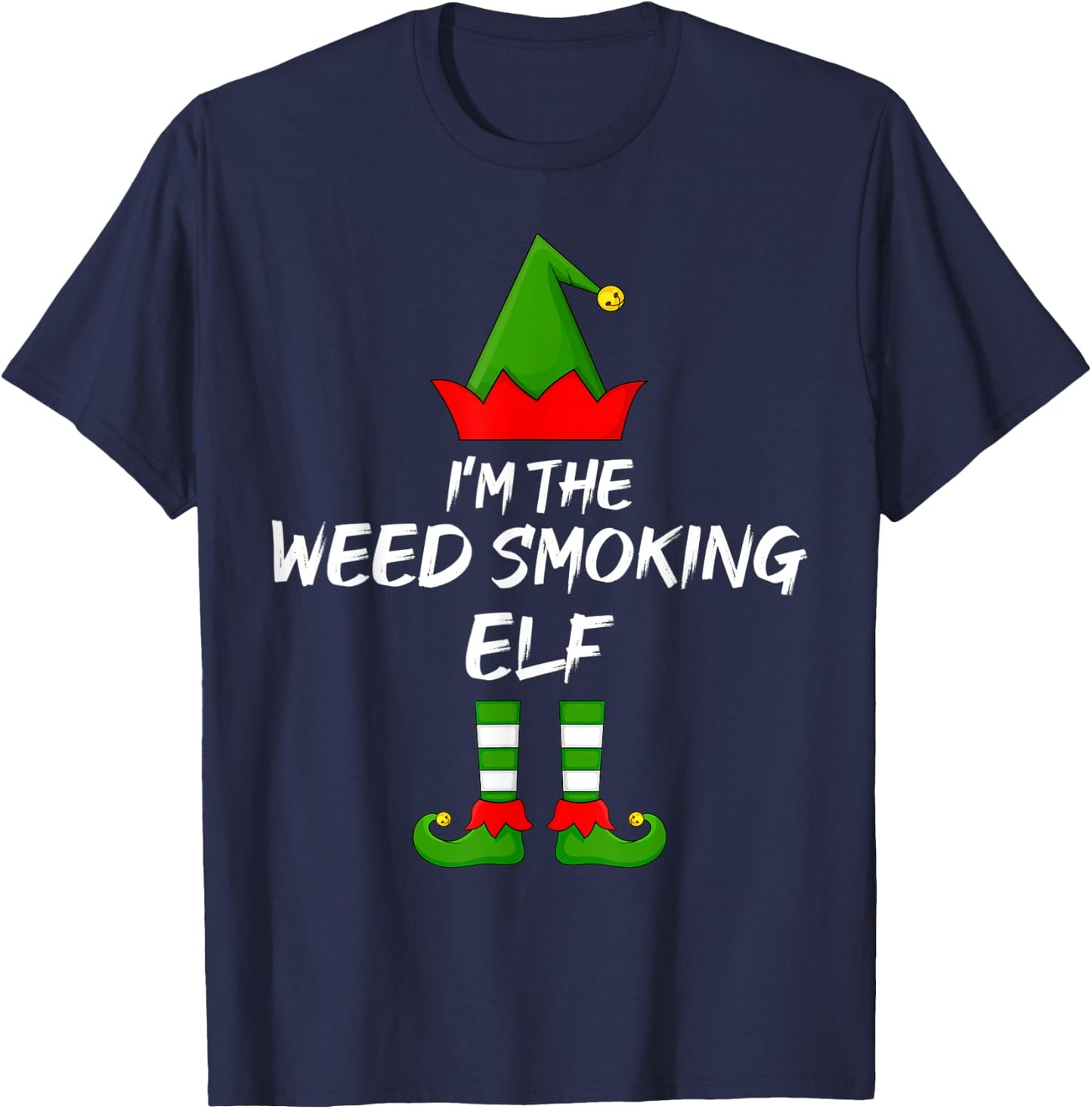 Weed Smoking Elf Funny Matching Family Elf Christmas T-Shirt - T-Shirt | Navy