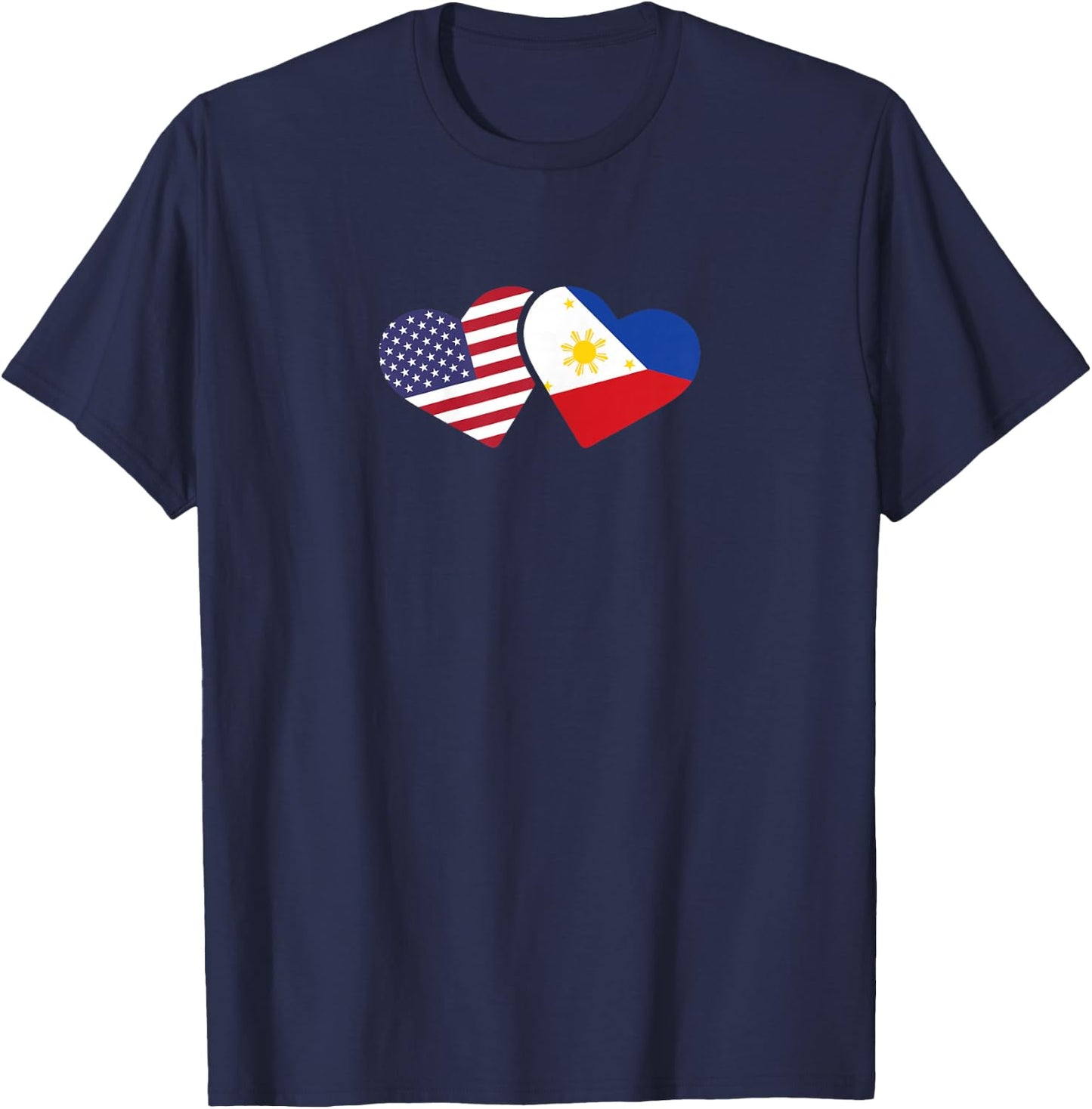 Philippines USA Flag T Shirt Heart Filipino American Love T-Shirt - T-Shirt | Navy