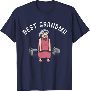 Best Grandma Weightlifter Bodybuilder Grandmother Workout T-Shirt - T-Shirt | Navy