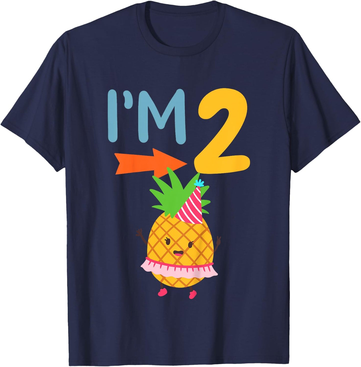 Kids 2nd Birthday Party Pineapple I’m 2 Two Years Old T-Shirt - T-Shirt | Navy