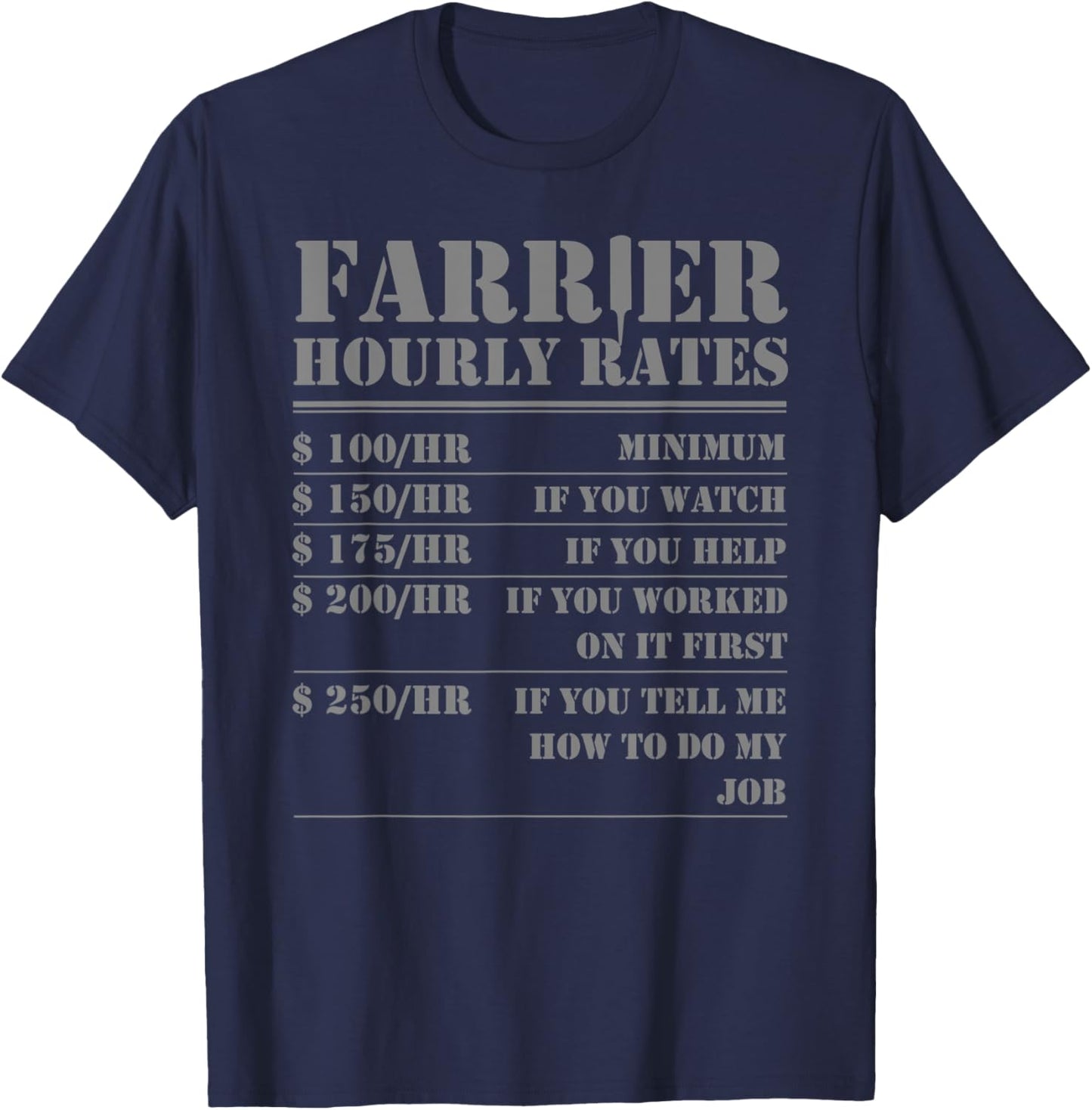 Farrier Hourly Rates Funny Labor Horseshoer Equine Worker T-Shirt - T-Shirt | Navy