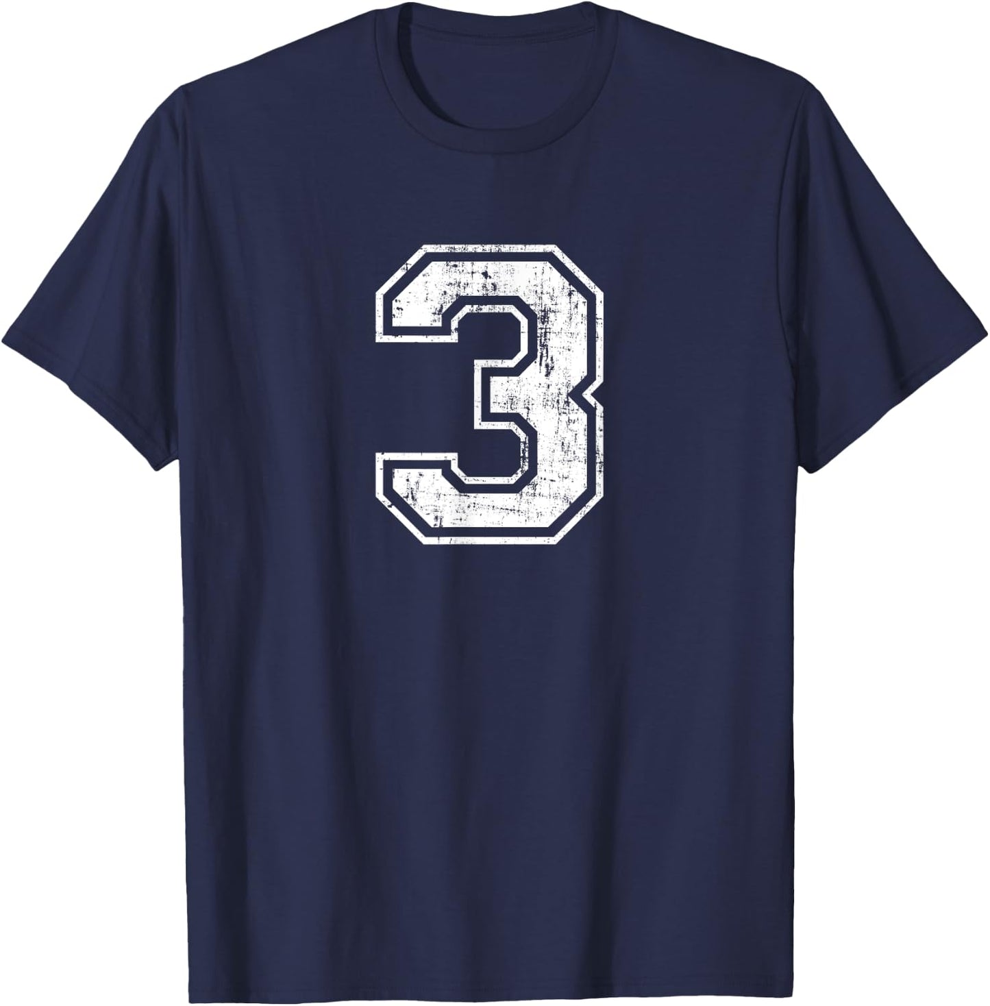 Number 3 Three Distressed Vintage Sports Training Practice T-Shirt - T-Shirt | Navy