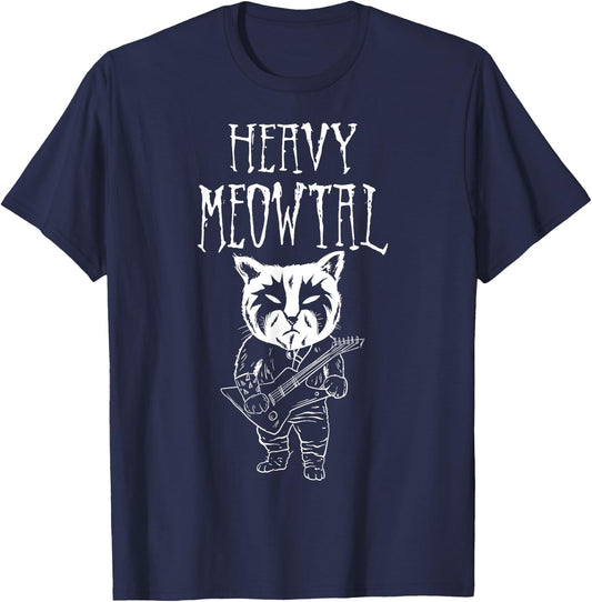 Heavy Metal Headbanger, Guitar, Cat Playing Guitar, Meowtal T-Shirt - T-Shirt | Navy