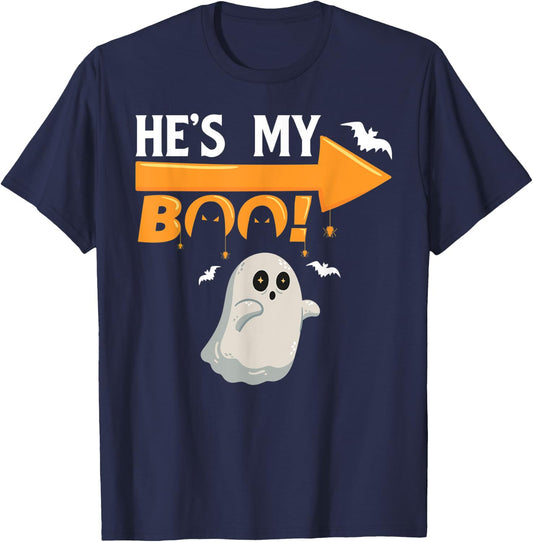 He's My Boo Cute Funny Matching Couple Halloween Costumes T-Shirt - T-Shirt | Navy