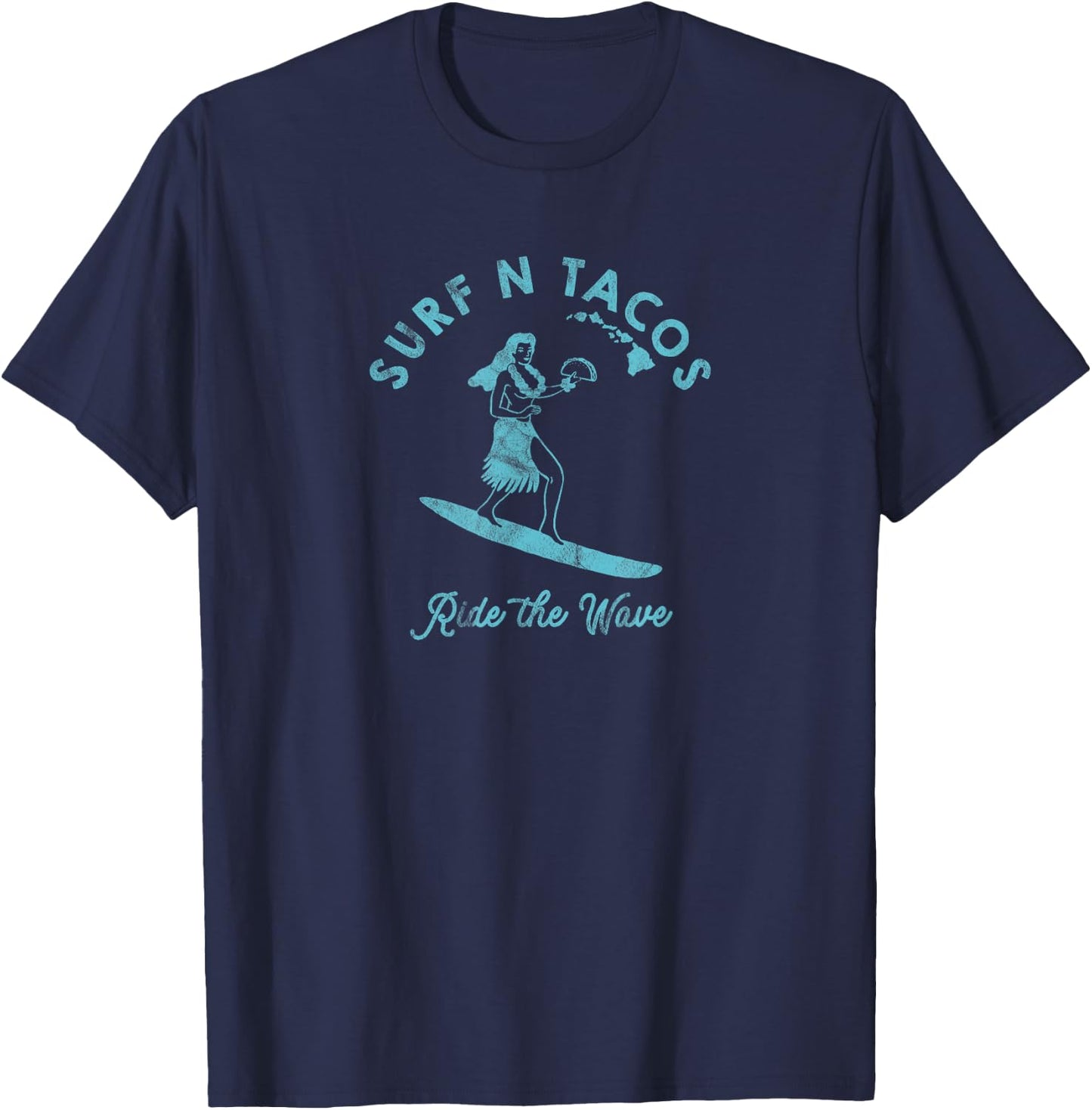 Hawaii Surf N Taco Surfer Hula Girl Vintage Style T-Shirt - T-Shirt | Navy