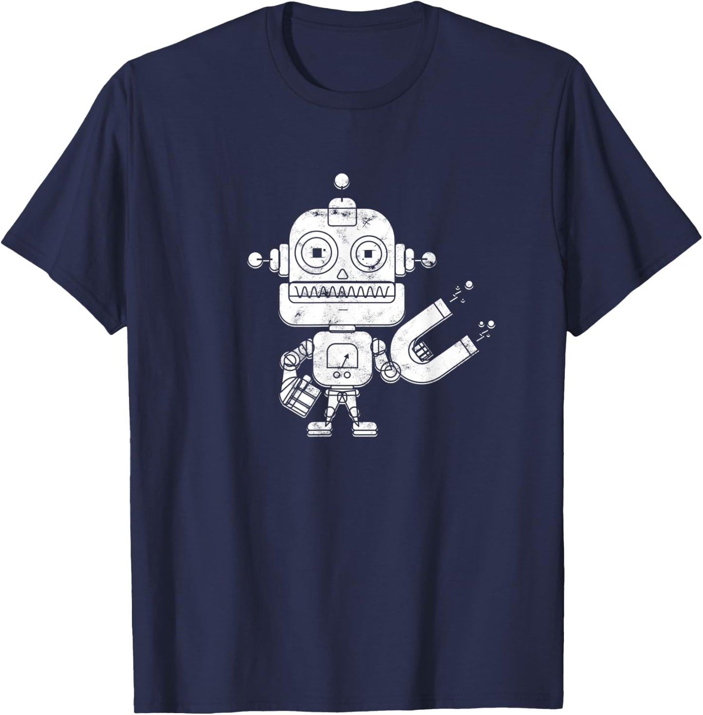 Distressed Retro Robot Dark - Artificial Intelligence Robot T-Shirt - T-Shirt | Navy