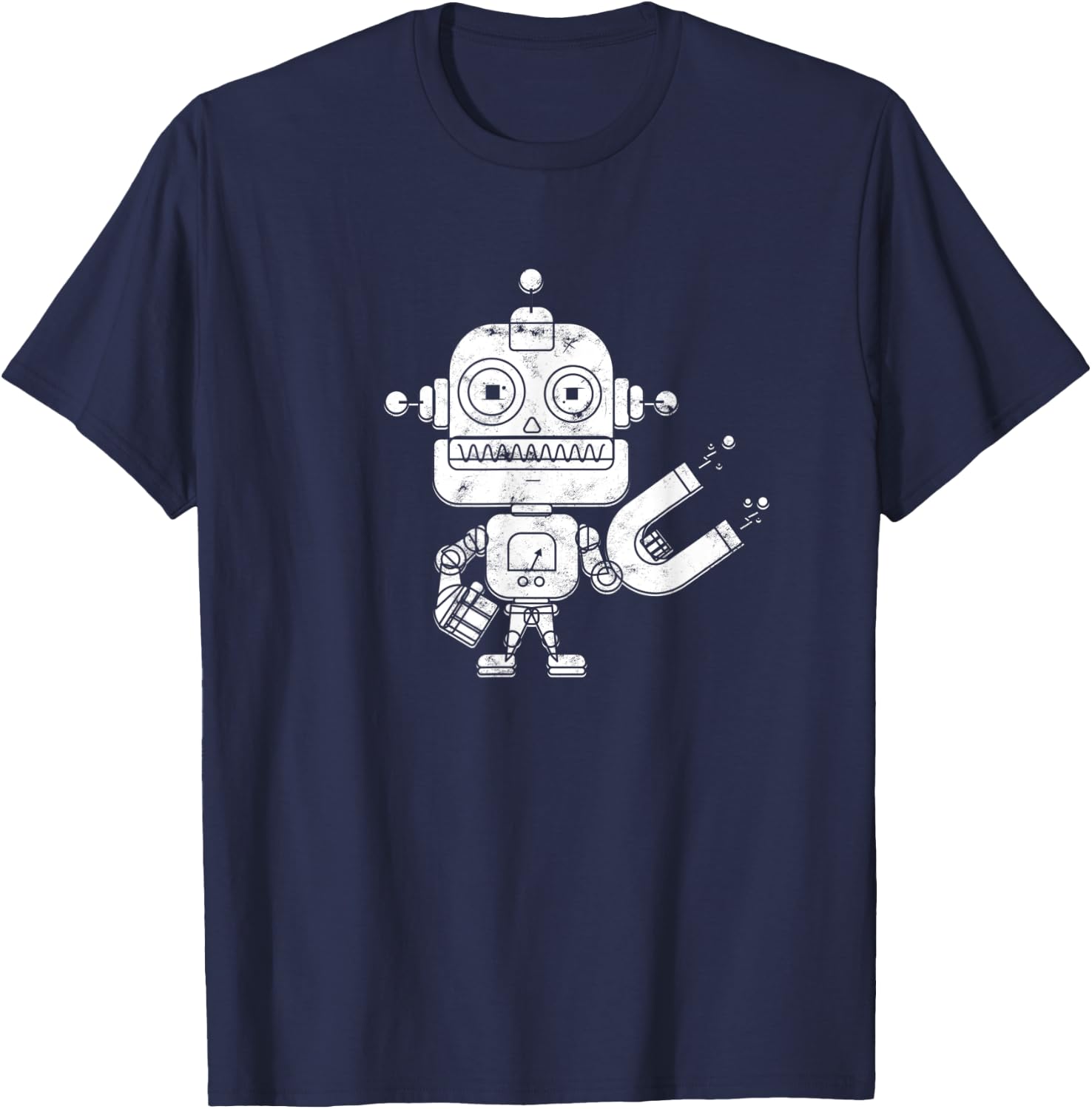 Distressed Retro Robot Dark - Artificial Intelligence Robot T-Shirt - T-Shirt | Navy