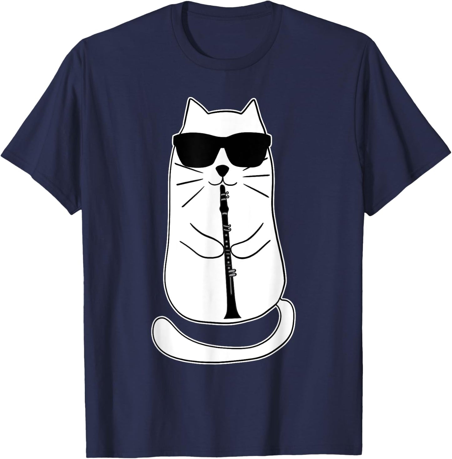 Funny Clarinet Cat With Sunglasses Musician Retro Vintage Men Women T-Shirt - T-Shirt | Navy