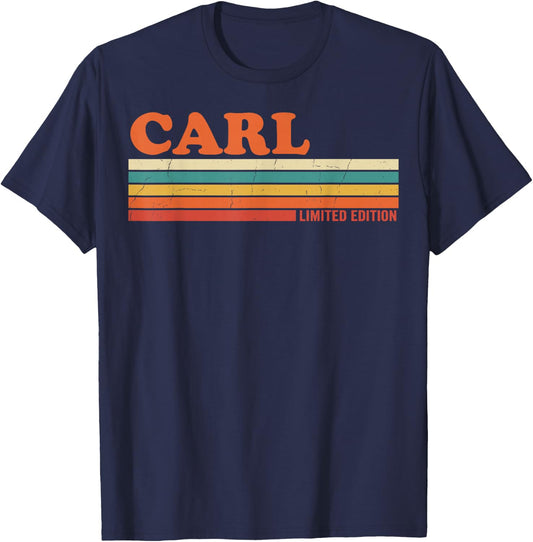 Carl Retro Personalized First Name Vintage Stripes T-Shirt - T-Shirt | Navy
