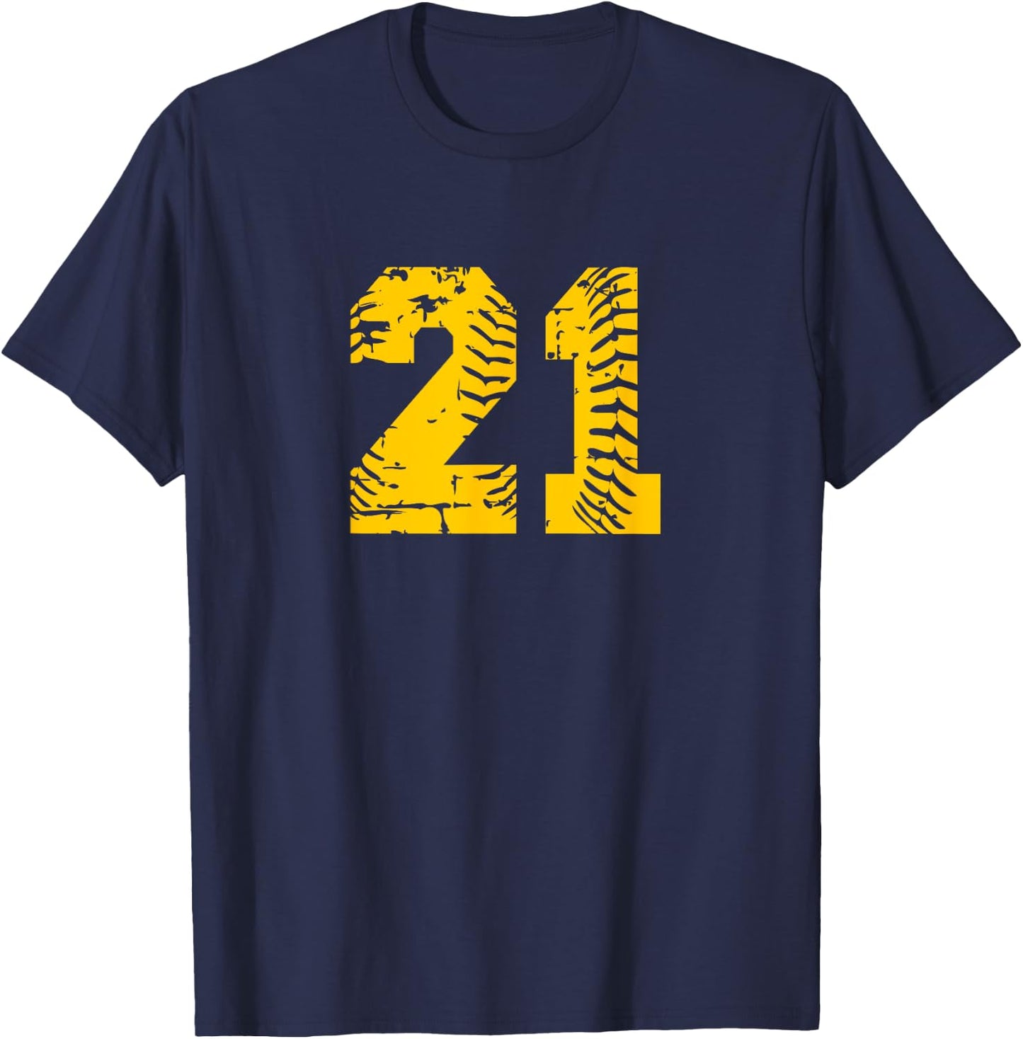 Baseball Softball Number #21 Yellow Birthday Lucky Number T-Shirt - T-Shirt | Navy