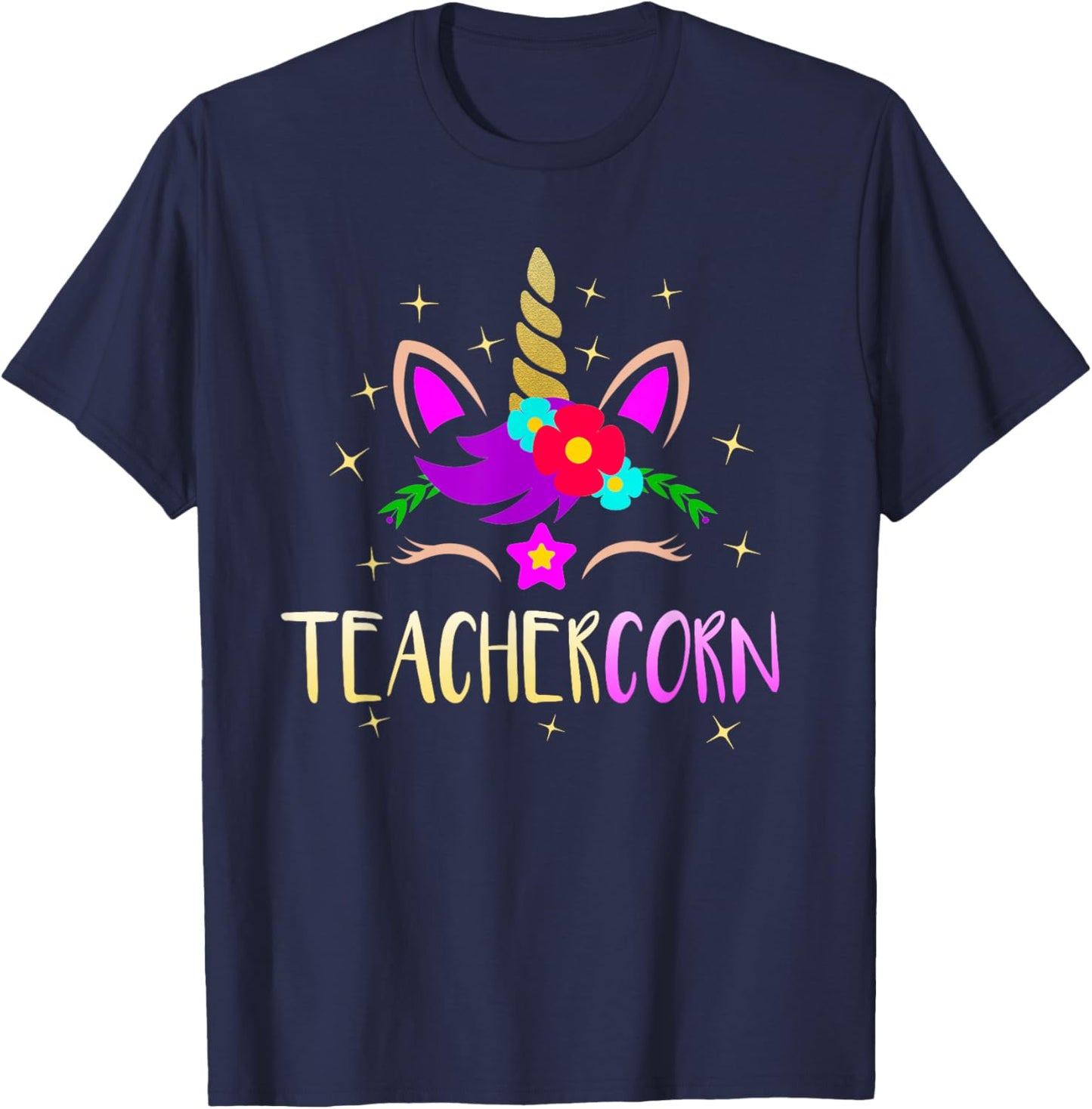 Teachercorn Funny Unicorn Teacher Gift T-Shirt - T-Shirt | Navy