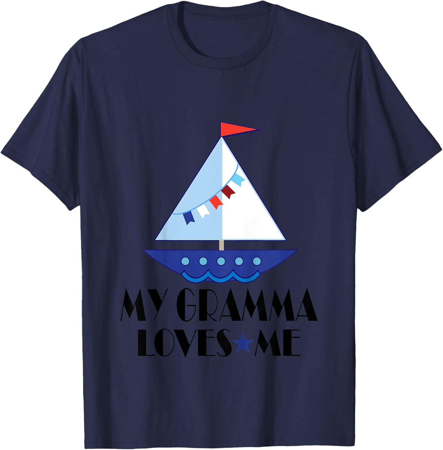 Kids My Gramma Loves Me Grandson Sailboat T-Shirt - T-Shirt | Navy