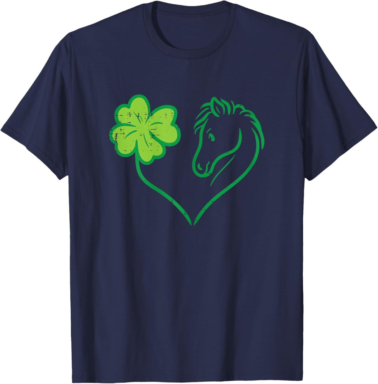 Shamrock Heart Horse Clover St Patricks Day Women Girls Gift T-Shirt - T-Shirt | Navy