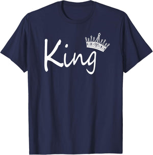 King and Queen Crown Matching Couple Design and Her T-Shirt - T-Shirt | Navy