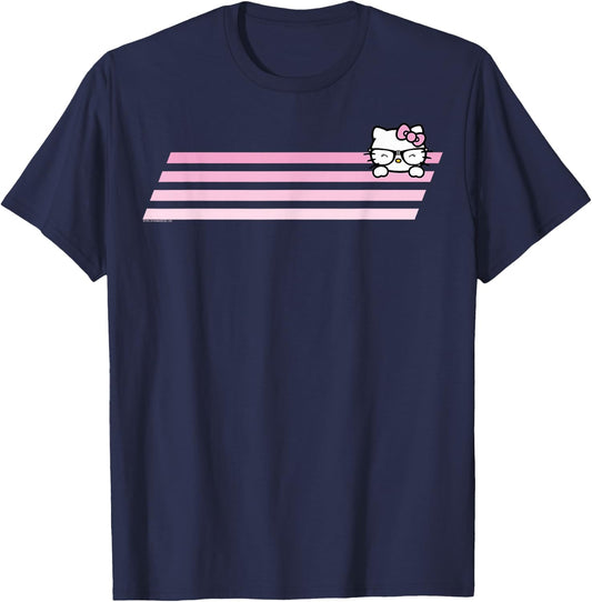 Hello Kitty Nerd Glasses Retro Stripe Shirt T-Shirt - T-Shirt | Navy