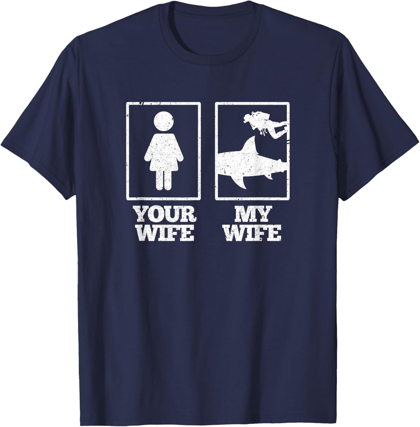 My Wife Diving Shark Ocean Freediving Sea Apnea Dive T-Shirt - T-Shirt | Navy