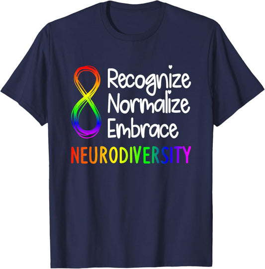 Neurodiversity Shirt Autism Spectrum ASD Rainbow Infinity T-Shirt - T-Shirt | Navy