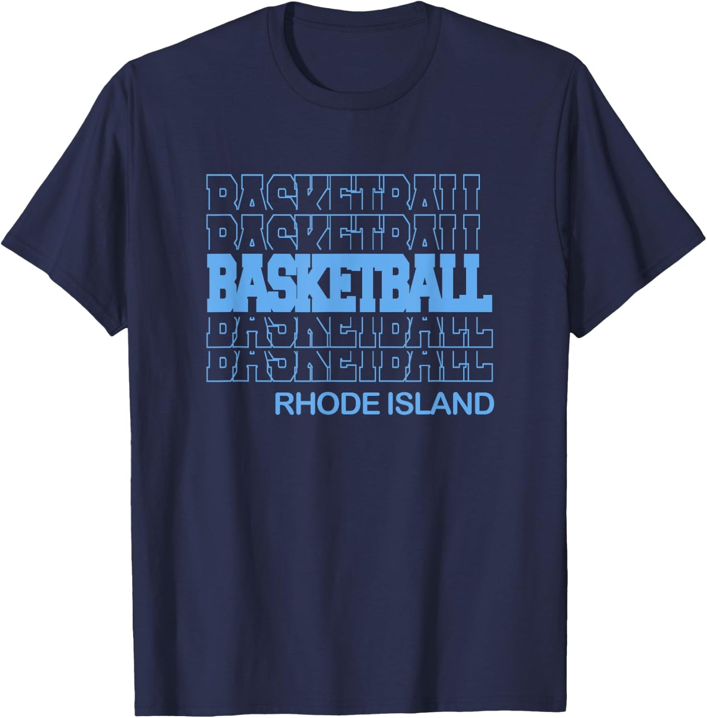 Basketball Rhode Island in Modern Stacked Lettering T-Shirt - T-Shirt | Navy