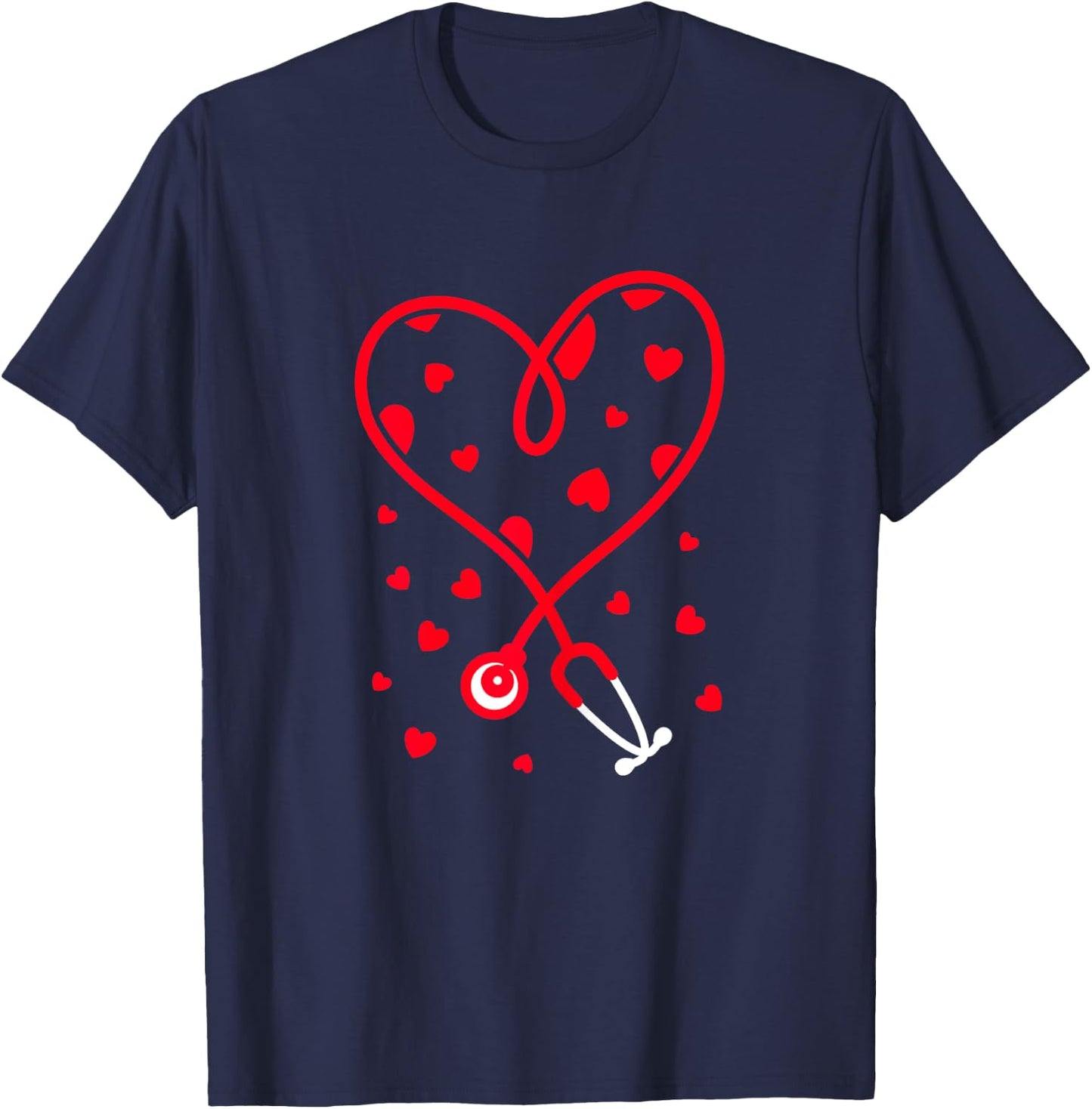 Nurse Stethoscope Heart Valentine's Day Nursing T-Shirt - T-Shirt | Navy